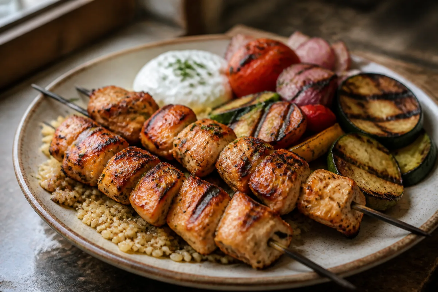 Chicken kebab served at Zaytoon Mediterranean Grill in Centennial, Colorado