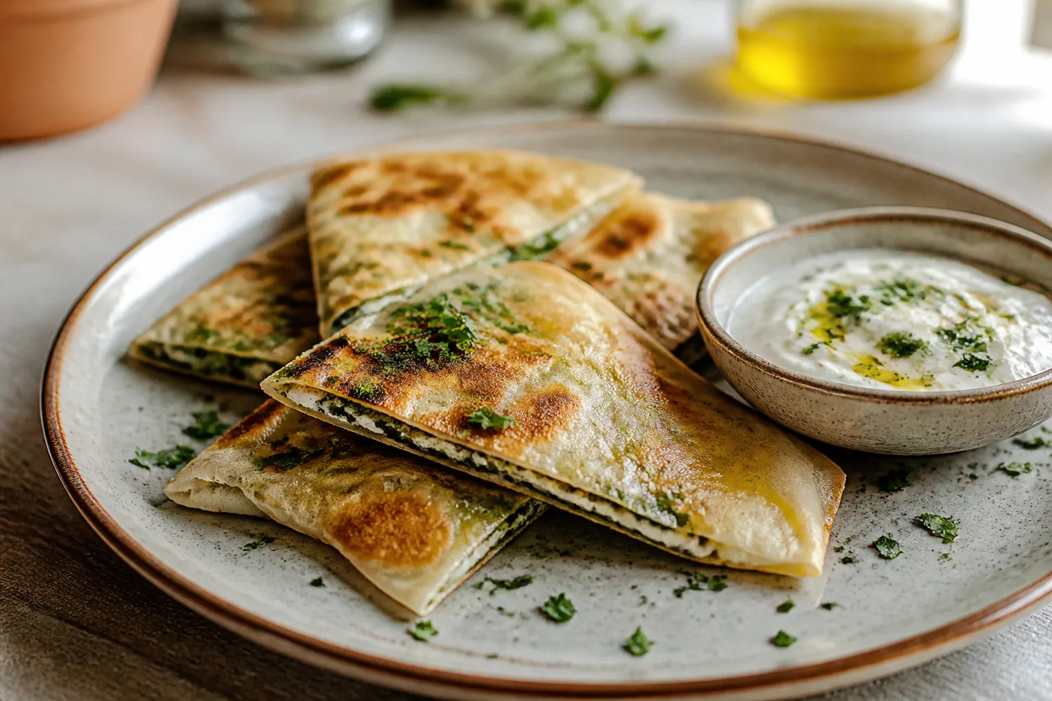 Gozleme flatbread served at Zaytoon Mediterranean Grill in Centennial, Colorado