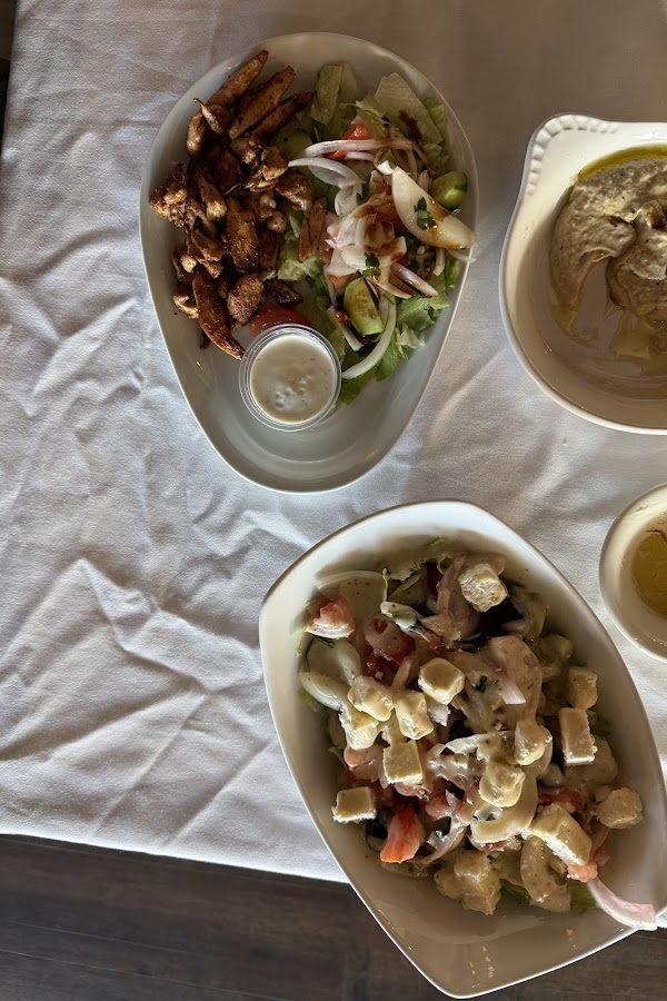 Chicken shawarma plate with feta salad